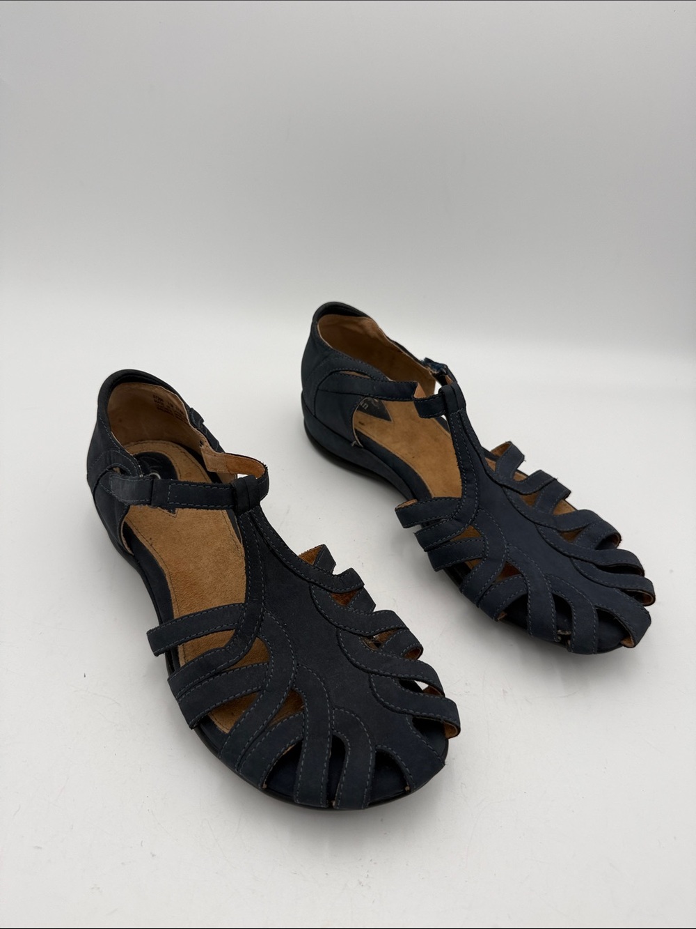 Clarks Navy Blue Womens Cutout Leather Sandals women 11M casual office retro y2k